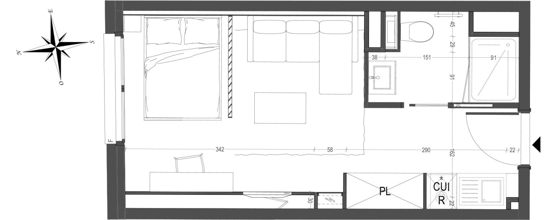 Appartement T1 meubl&eacute; de 23,88 m2 &agrave; Arras Centre