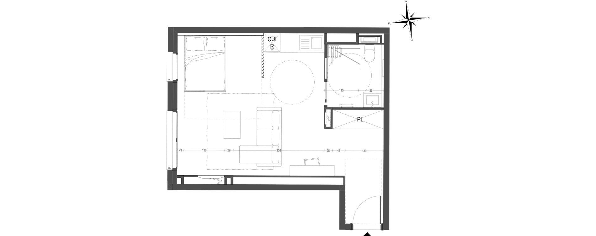 Appartement T1 meubl&eacute; de 36,04 m2 &agrave; Arras Centre