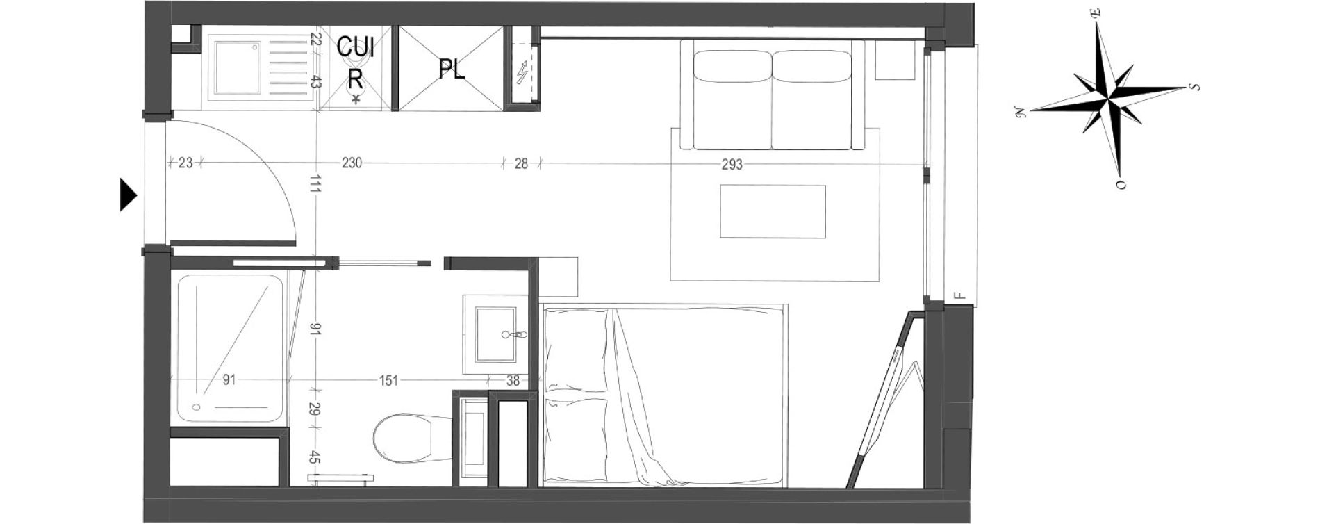 Appartement T1 meubl&eacute; de 18,49 m2 &agrave; Arras Centre