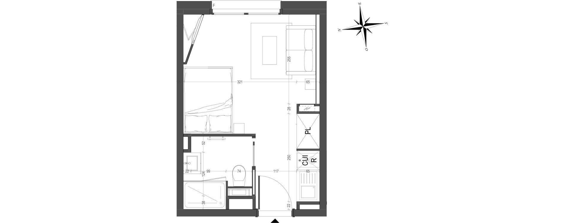 Appartement T1 meubl&eacute; de 20,02 m2 &agrave; Arras Centre