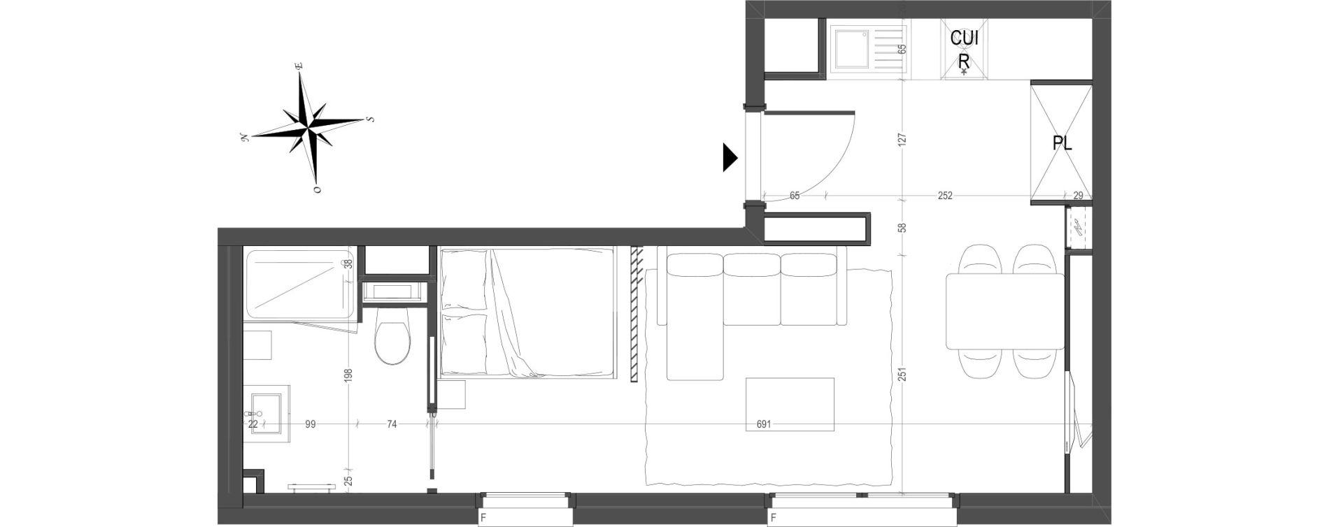 Appartement T1 meubl&eacute; de 30,35 m2 &agrave; Arras Centre