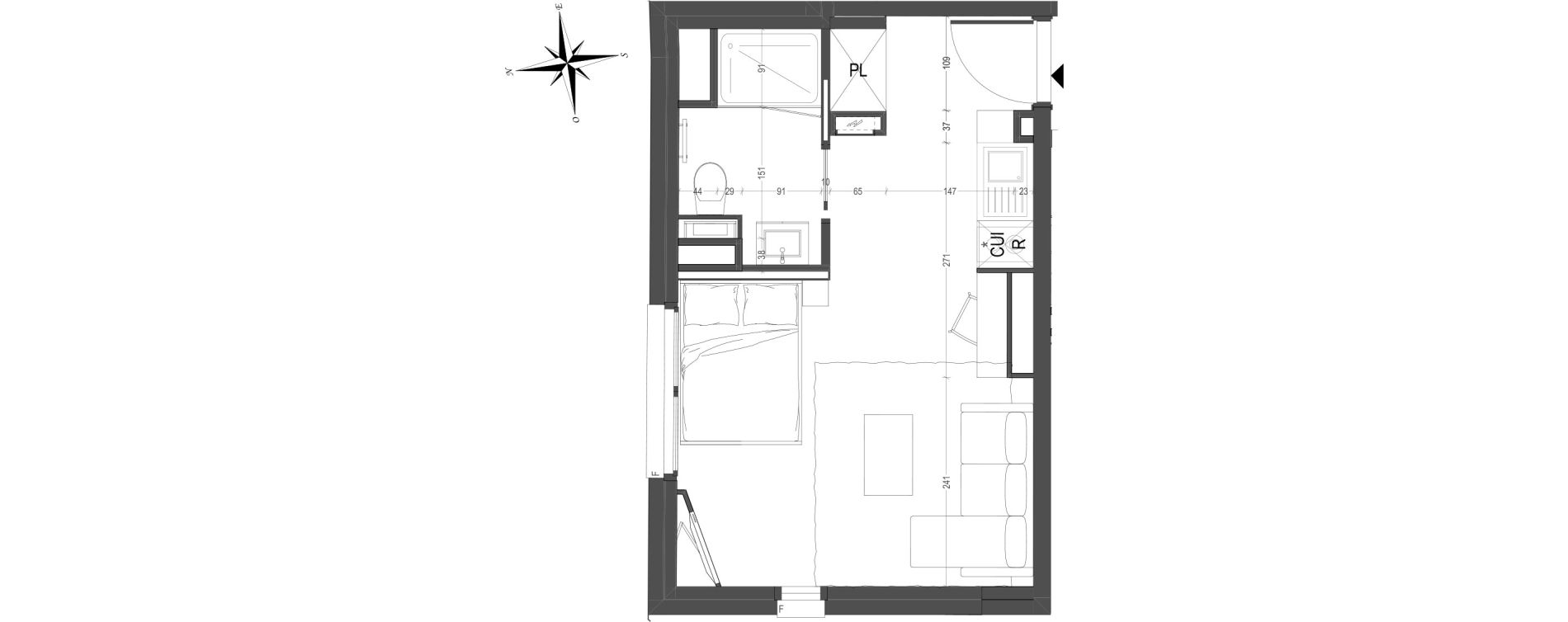 Appartement T1 de 25,10 m2 &agrave; Arras Centre