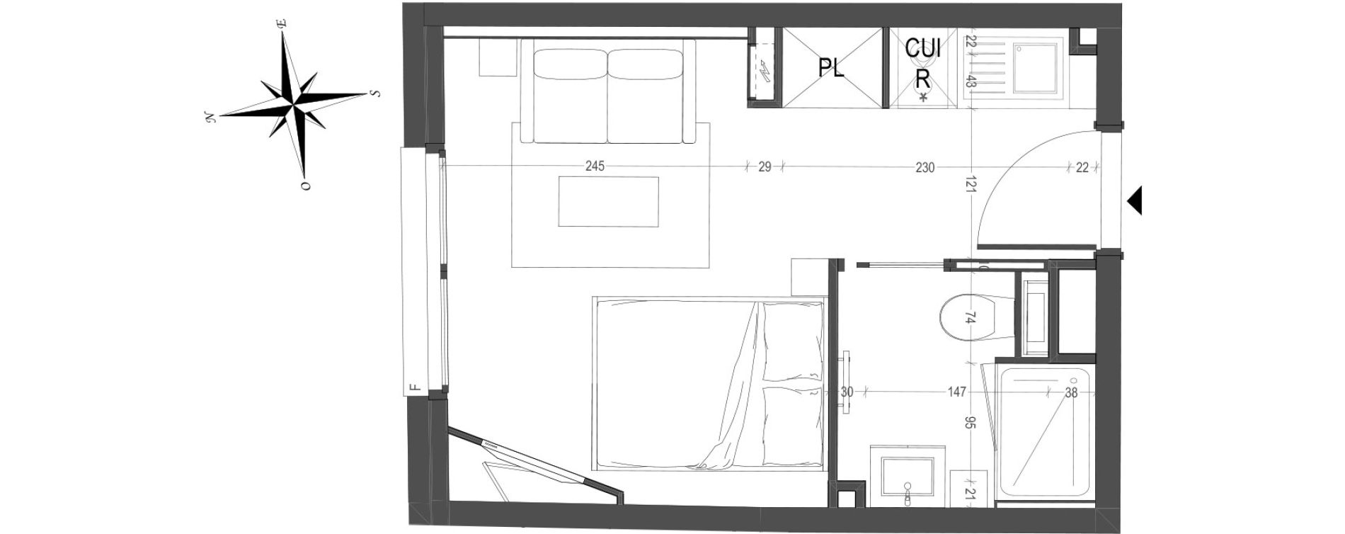 Appartement T1 meubl&eacute; de 18,80 m2 &agrave; Arras Centre