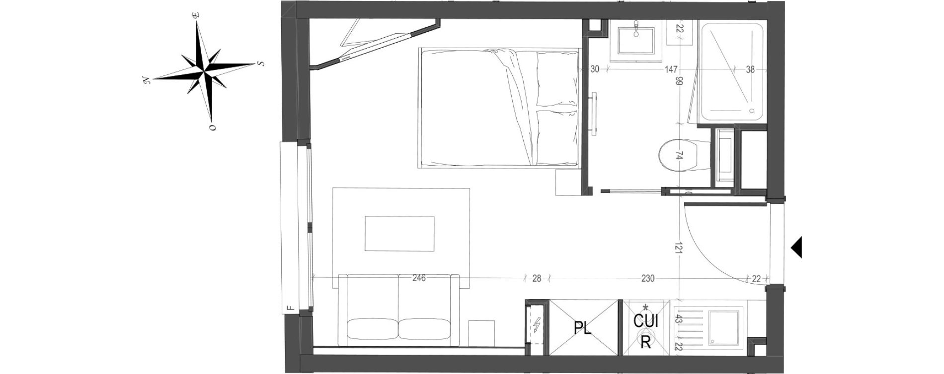 Appartement T1 meubl&eacute; de 19,39 m2 &agrave; Arras Centre