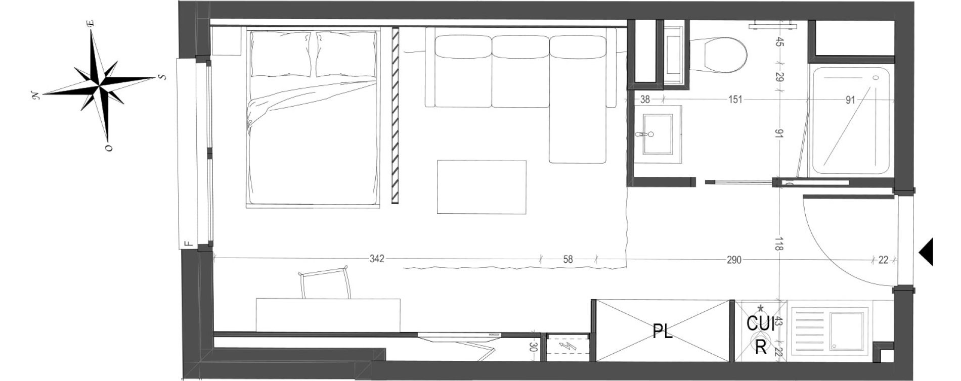Appartement T1 meubl&eacute; de 26,63 m2 &agrave; Arras Centre