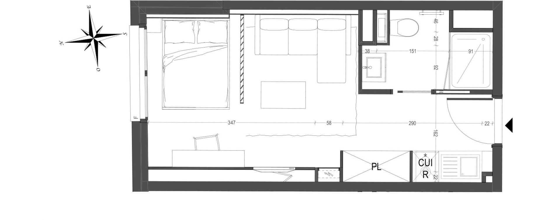 Appartement T1 meubl&eacute; de 23,88 m2 &agrave; Arras Centre