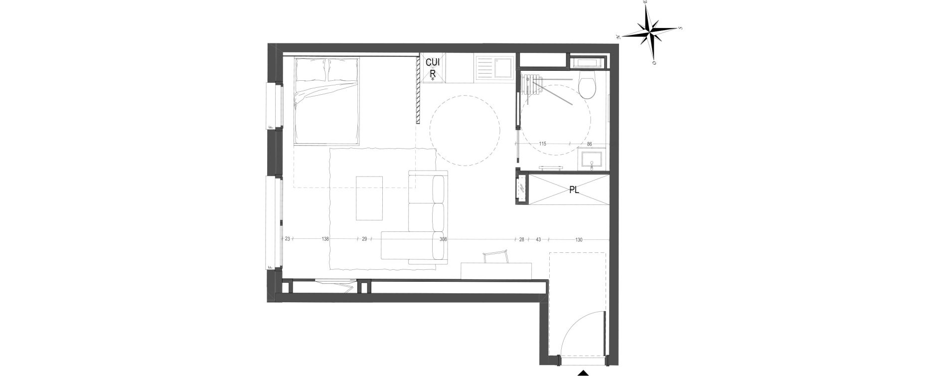 Appartement T1 meubl&eacute; de 36,03 m2 &agrave; Arras Centre