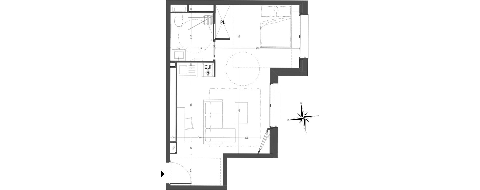 Appartement T1 meubl&eacute; de 35,13 m2 &agrave; Arras Centre