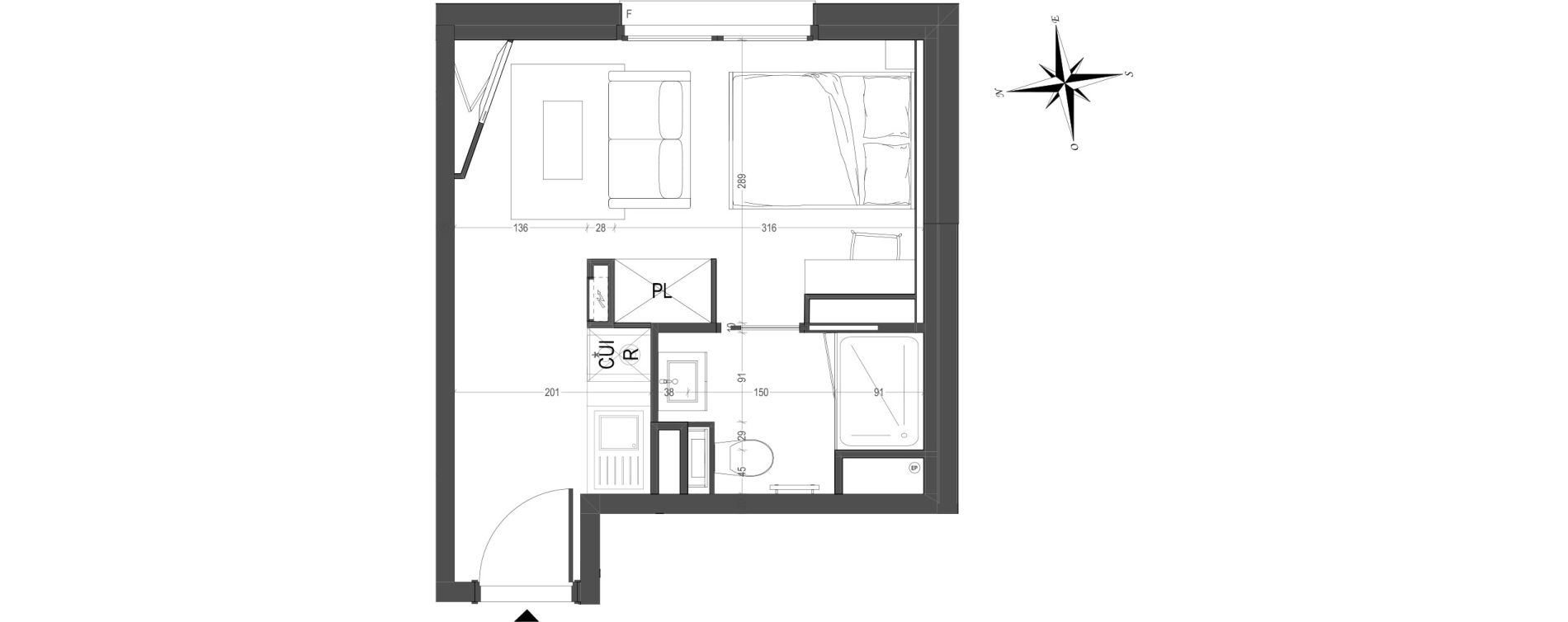Appartement T1 meubl&eacute; de 21,85 m2 &agrave; Arras Centre
