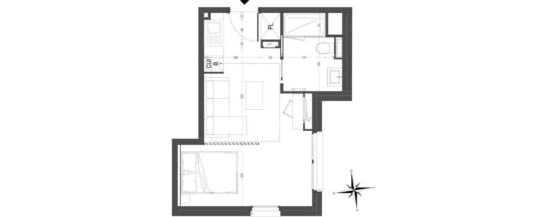 Appartement T1 meubl&eacute; de 26,34 m2 &agrave; Arras Centre