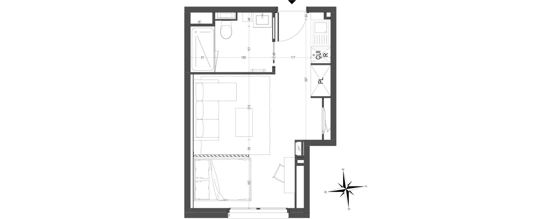 Appartement T1 meubl&eacute; de 26,18 m2 &agrave; Arras Centre