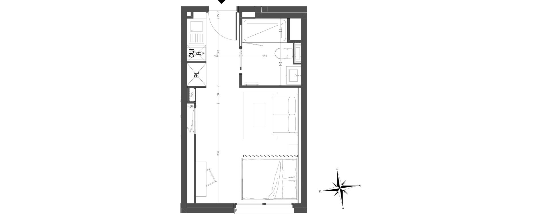 Appartement T1 meubl&eacute; de 22,76 m2 &agrave; Arras Centre