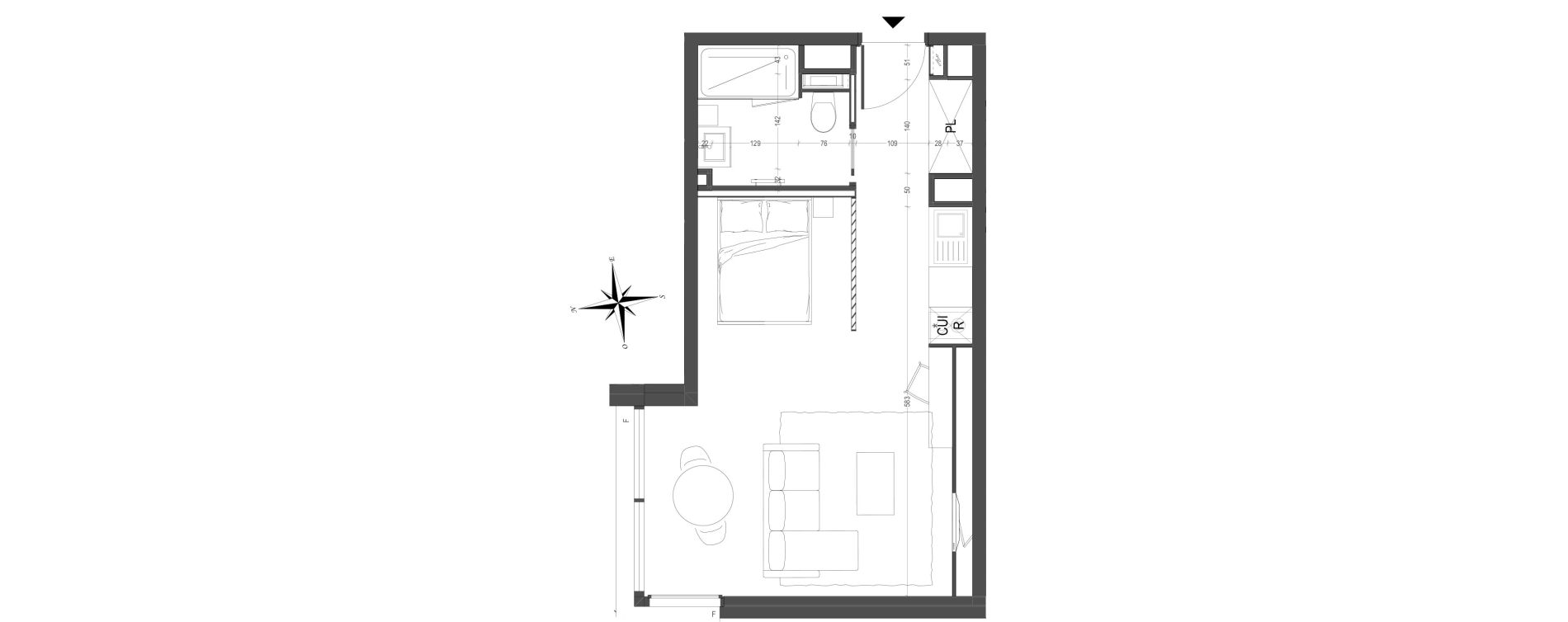 Appartement T1 meubl&eacute; de 34,50 m2 &agrave; Arras Centre