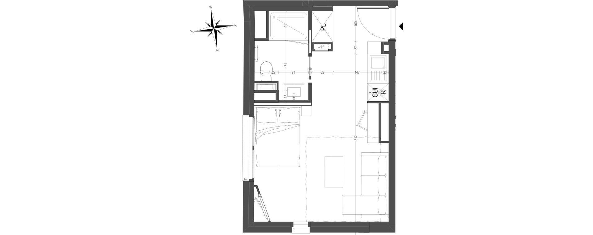 Appartement T1 meubl&eacute; de 25,11 m2 &agrave; Arras Centre