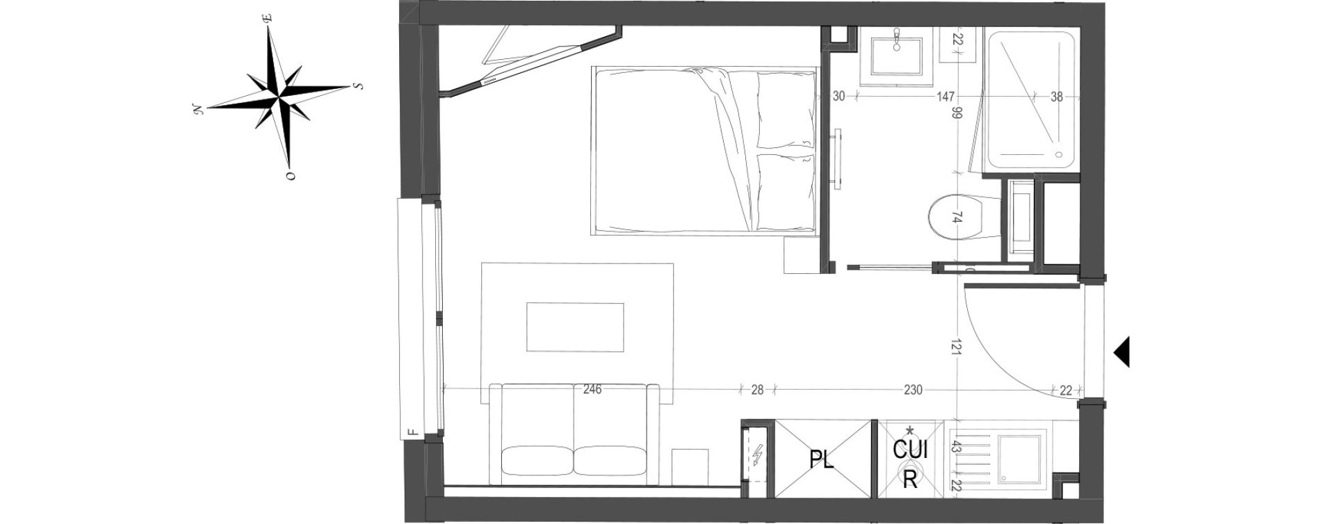 Appartement T1 meubl&eacute; de 19,39 m2 &agrave; Arras Centre