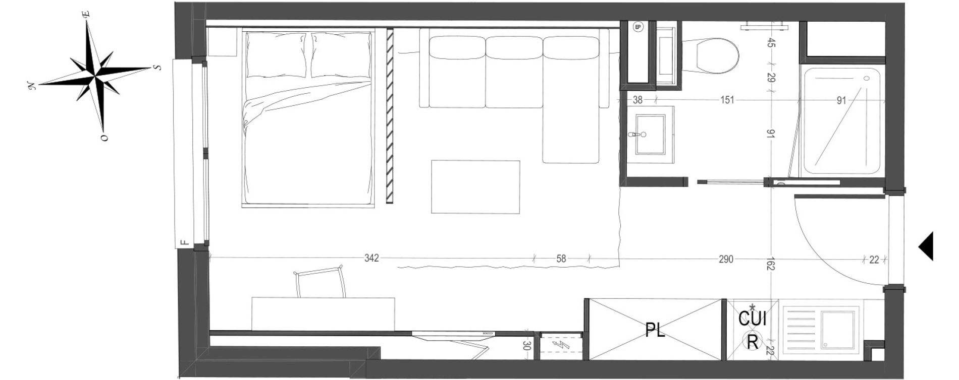 Appartement T1 meubl&eacute; de 26,63 m2 &agrave; Arras Centre