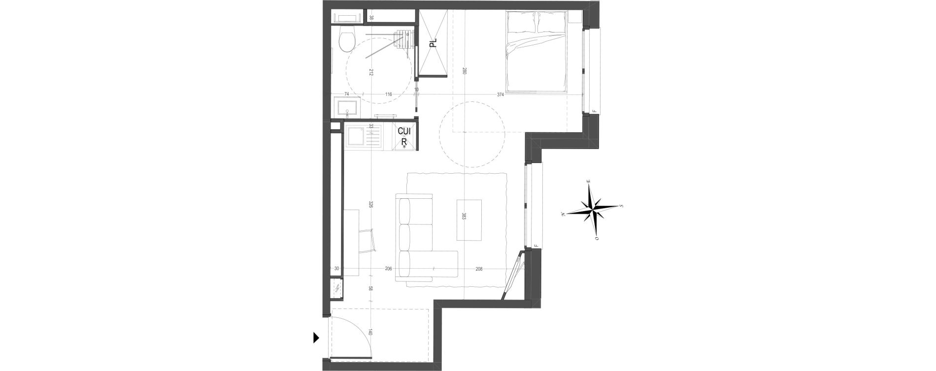 Appartement T1 meubl&eacute; de 35,13 m2 &agrave; Arras Centre