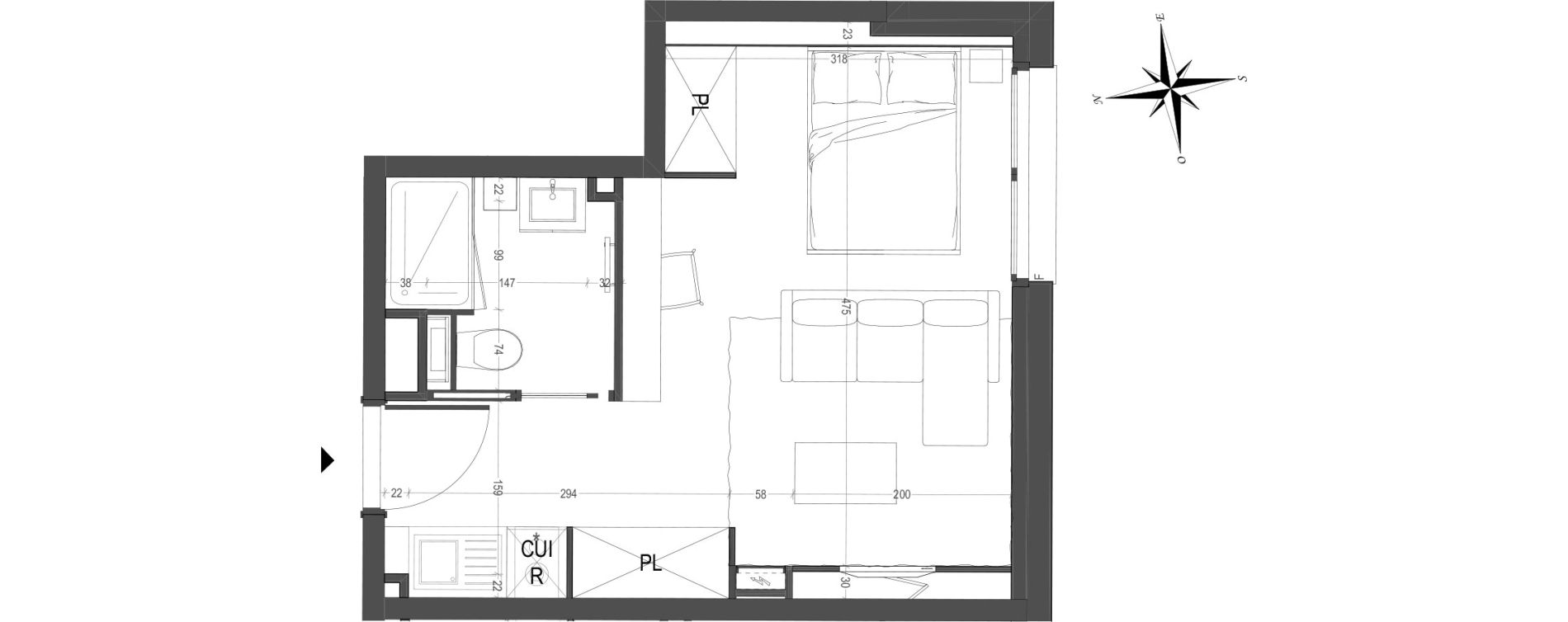 Appartement T1 meubl&eacute; de 24,92 m2 &agrave; Arras Centre