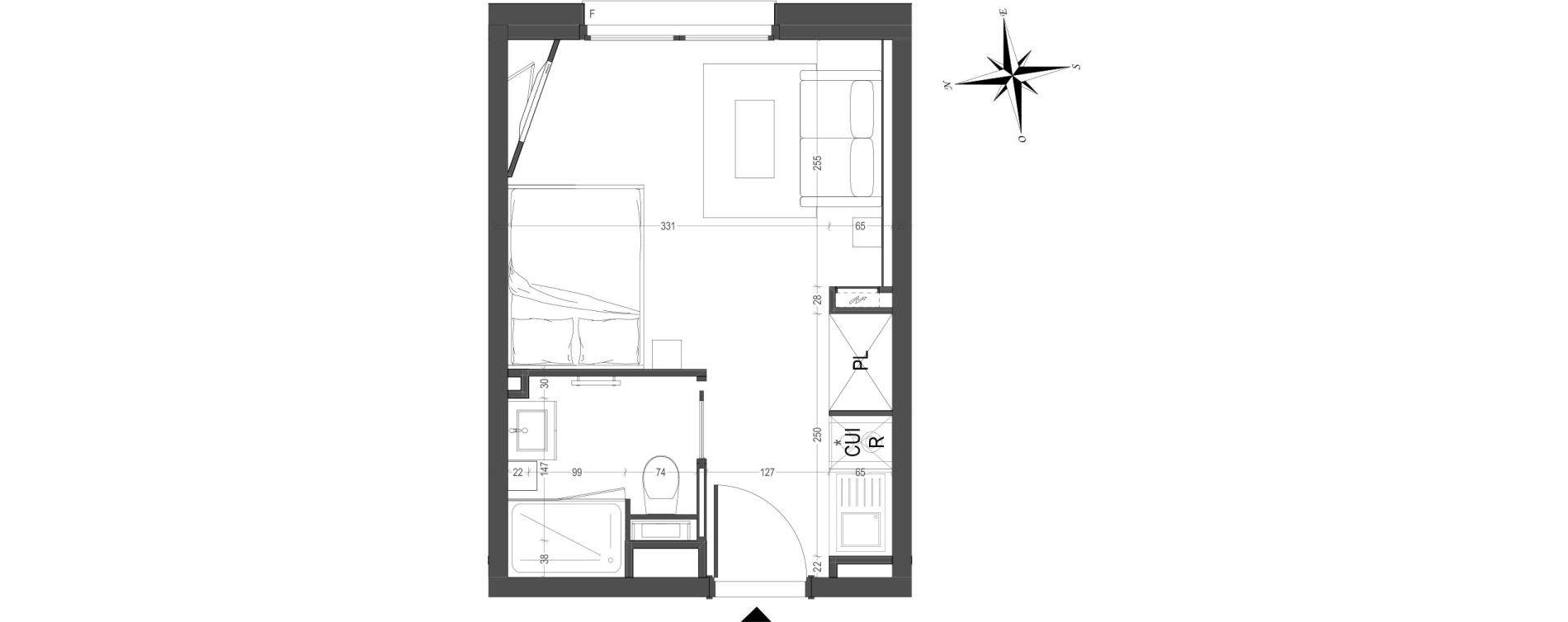 Appartement T1 meubl&eacute; de 20,59 m2 &agrave; Arras Centre