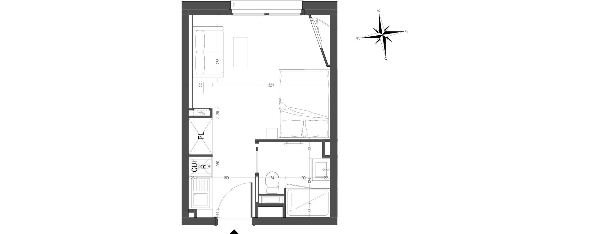 Appartement T1 meubl&eacute; de 20,09 m2 &agrave; Arras Centre