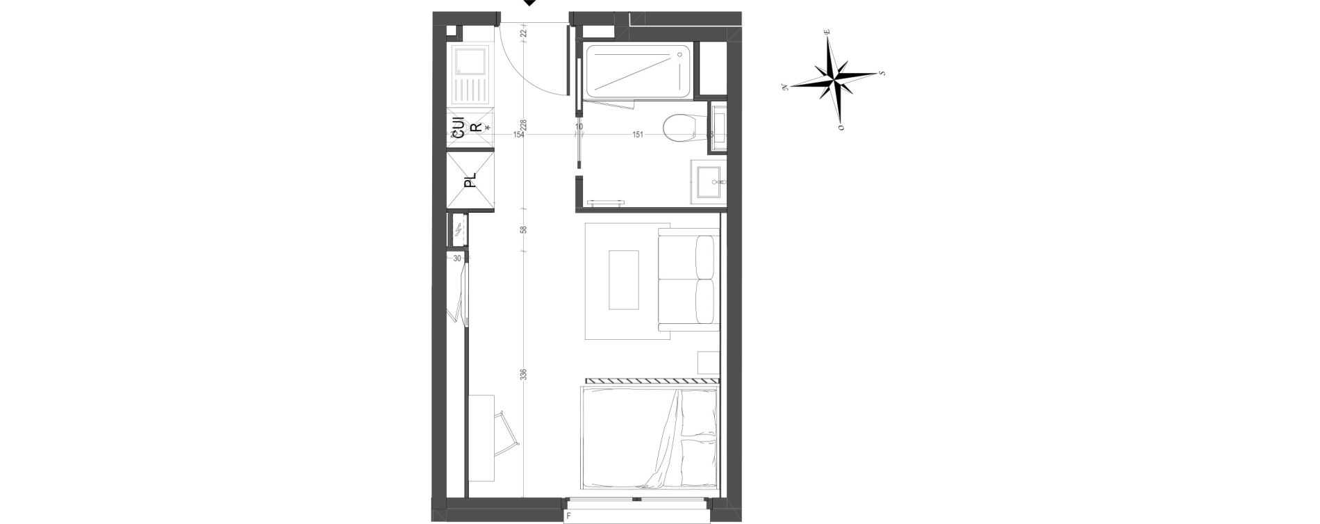 Appartement T1 meubl&eacute; de 22,76 m2 &agrave; Arras Centre