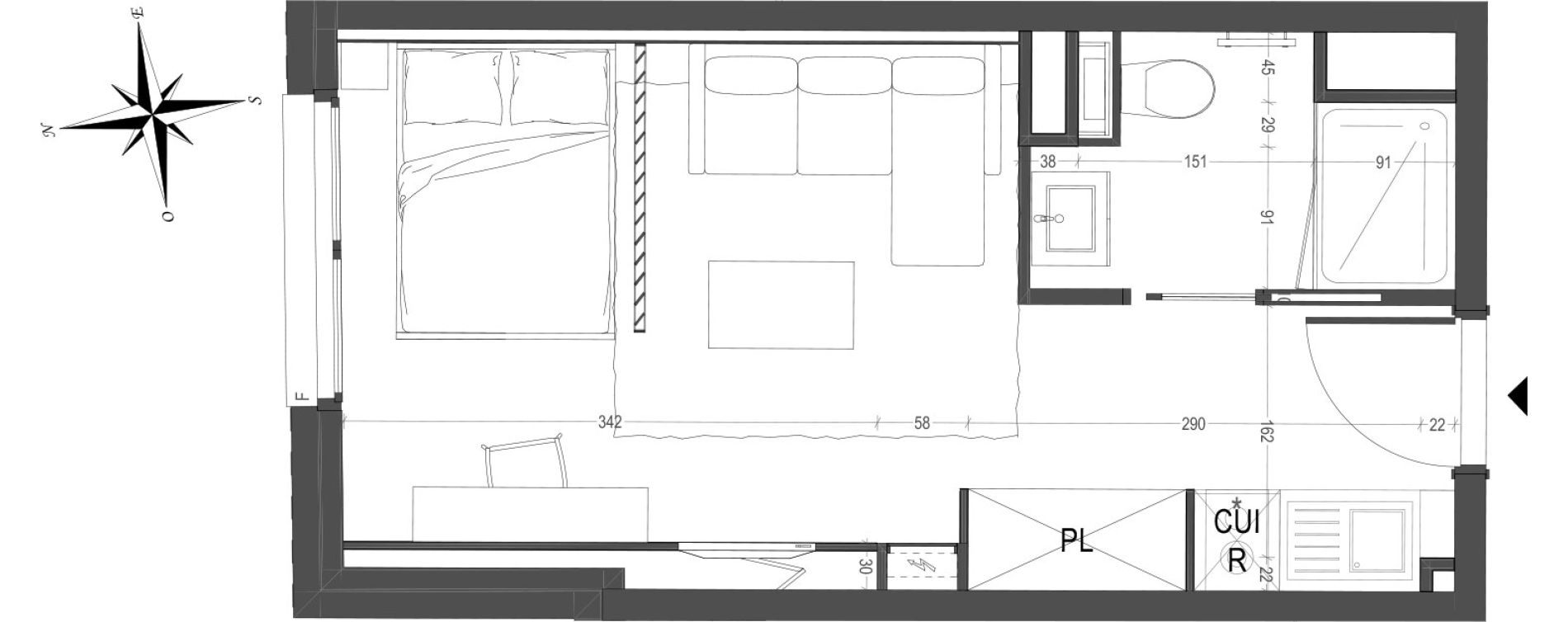 Appartement T1 meubl&eacute; de 23,63 m2 &agrave; Arras Centre