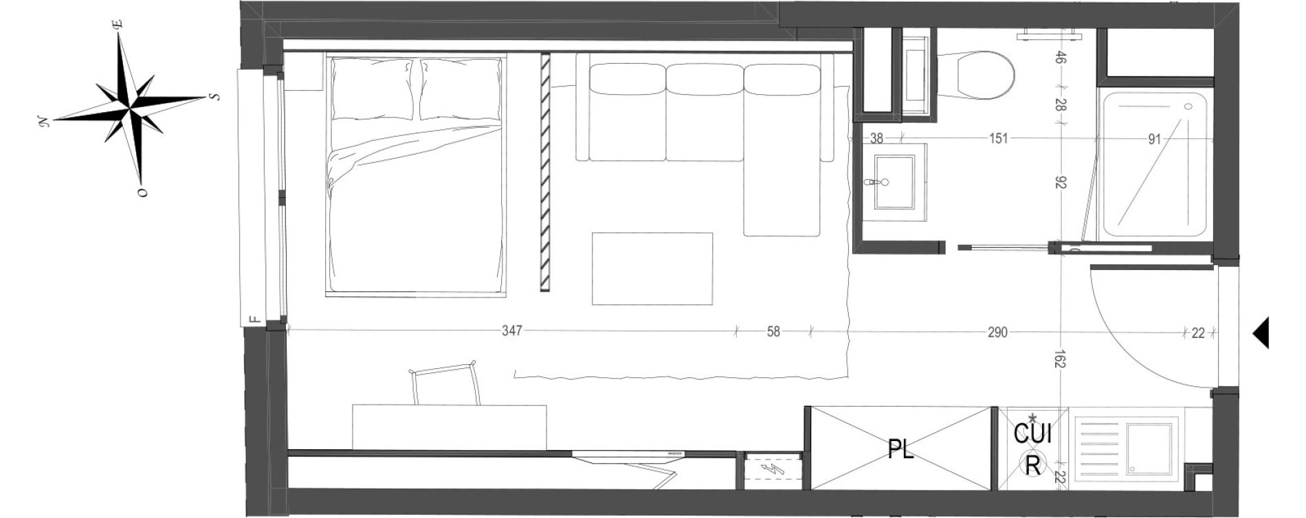 Appartement T1 meubl&eacute; de 23,59 m2 &agrave; Arras Centre