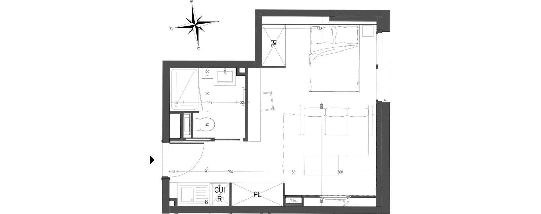 Appartement T1 de 24,92 m2 &agrave; Arras Centre