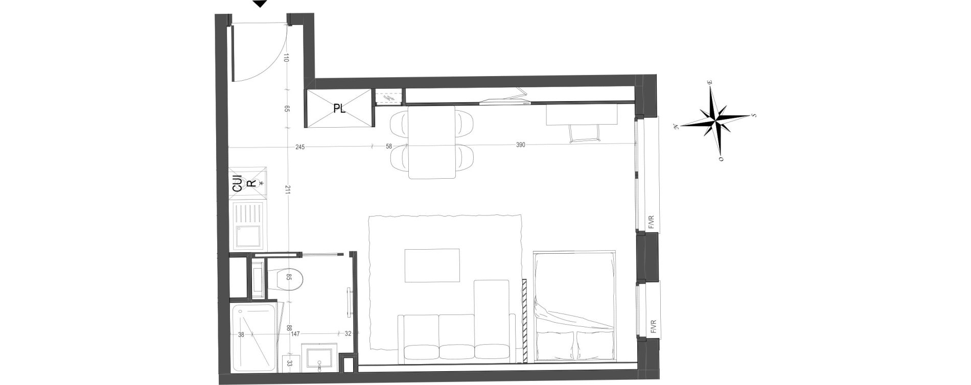 Appartement T1 meubl&eacute; de 33,23 m2 &agrave; Arras Centre