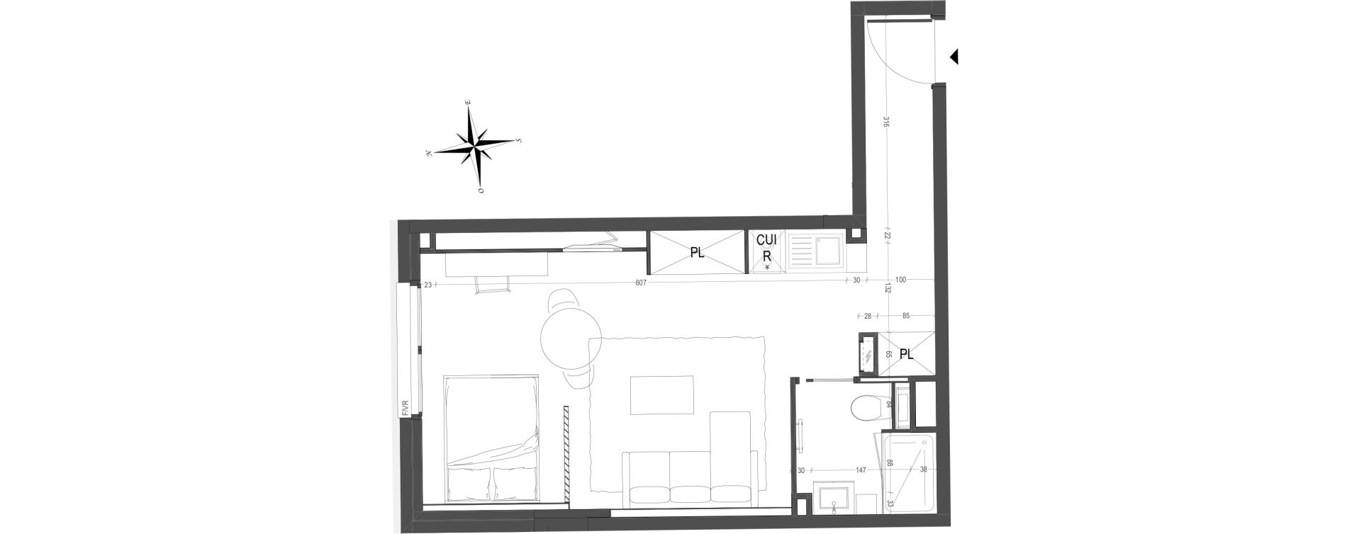 Appartement T1 de 33,26 m2 &agrave; Arras Centre