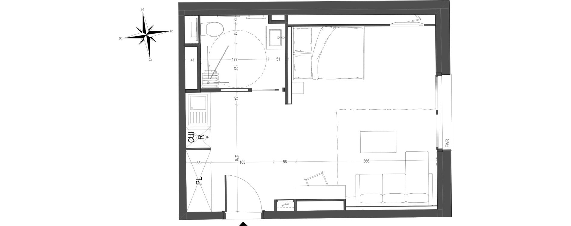 Appartement T1 meubl&eacute; de 31,54 m2 &agrave; Arras Centre