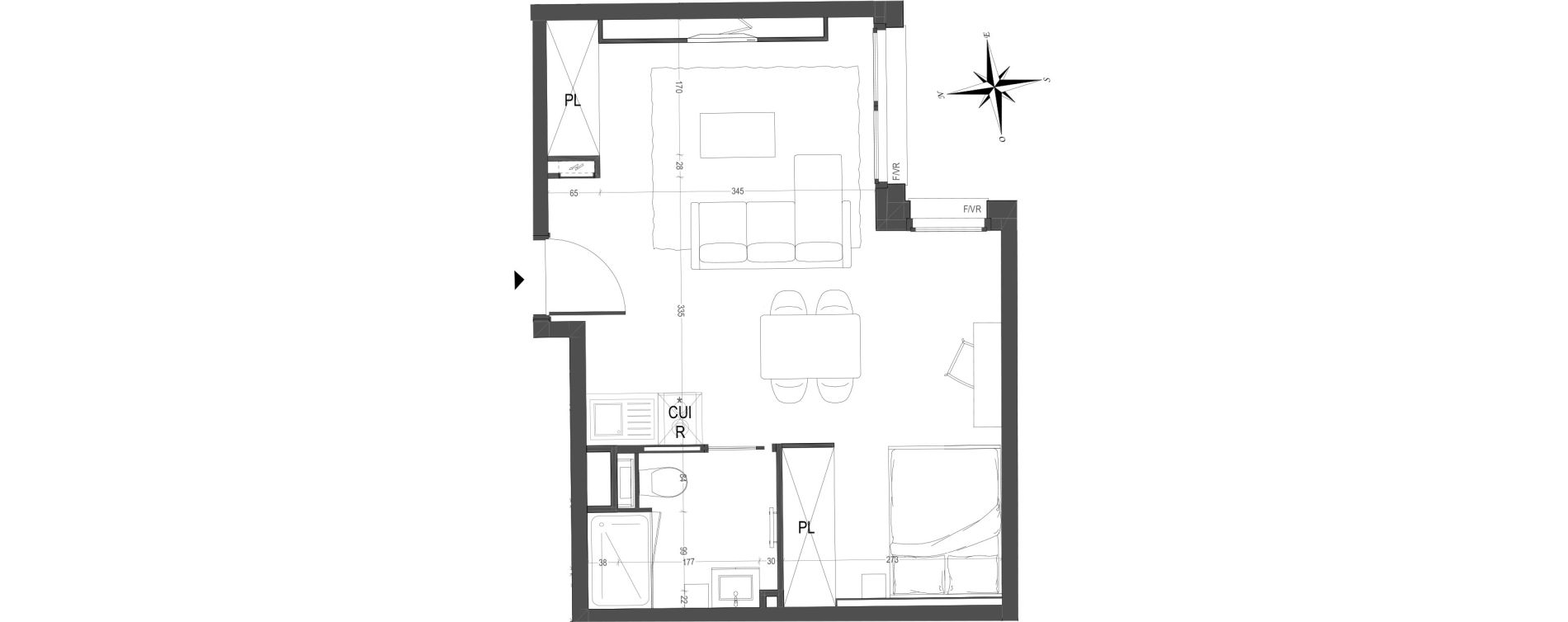 Appartement T1 meubl&eacute; de 34,70 m2 &agrave; Arras Centre