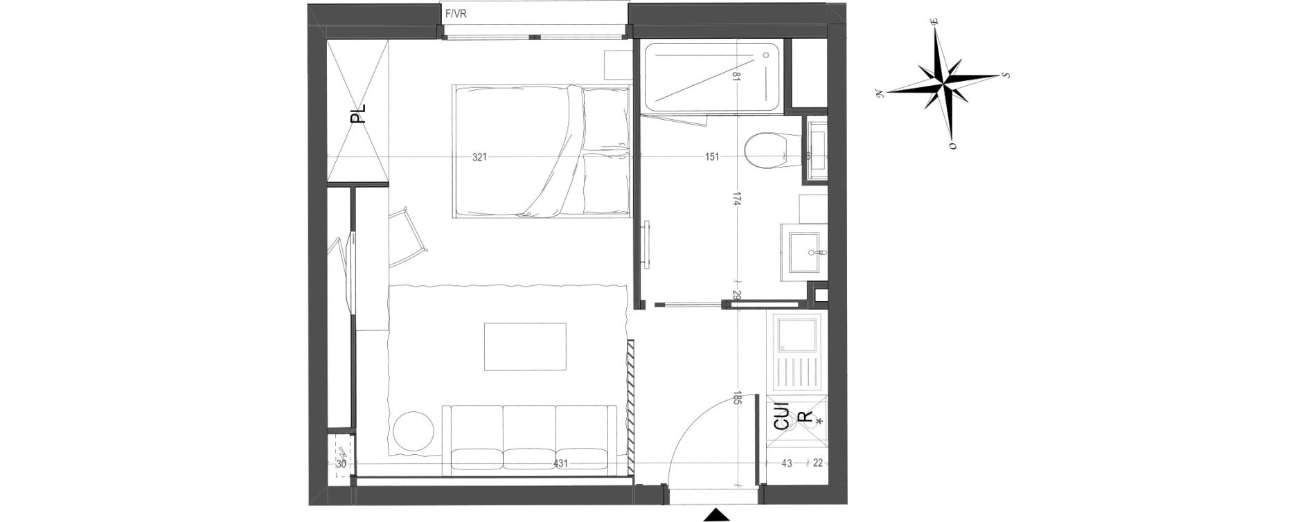 Appartement T1 meubl&eacute; de 23,31 m2 &agrave; Arras Centre