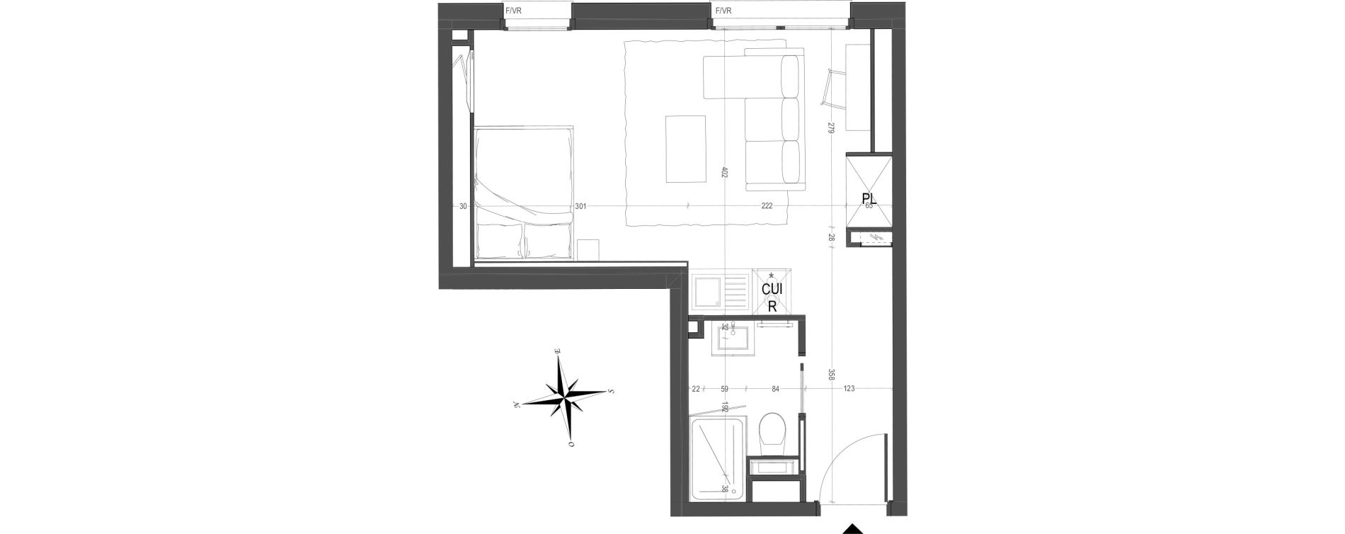 Appartement T1 meubl&eacute; de 28,83 m2 &agrave; Arras Centre
