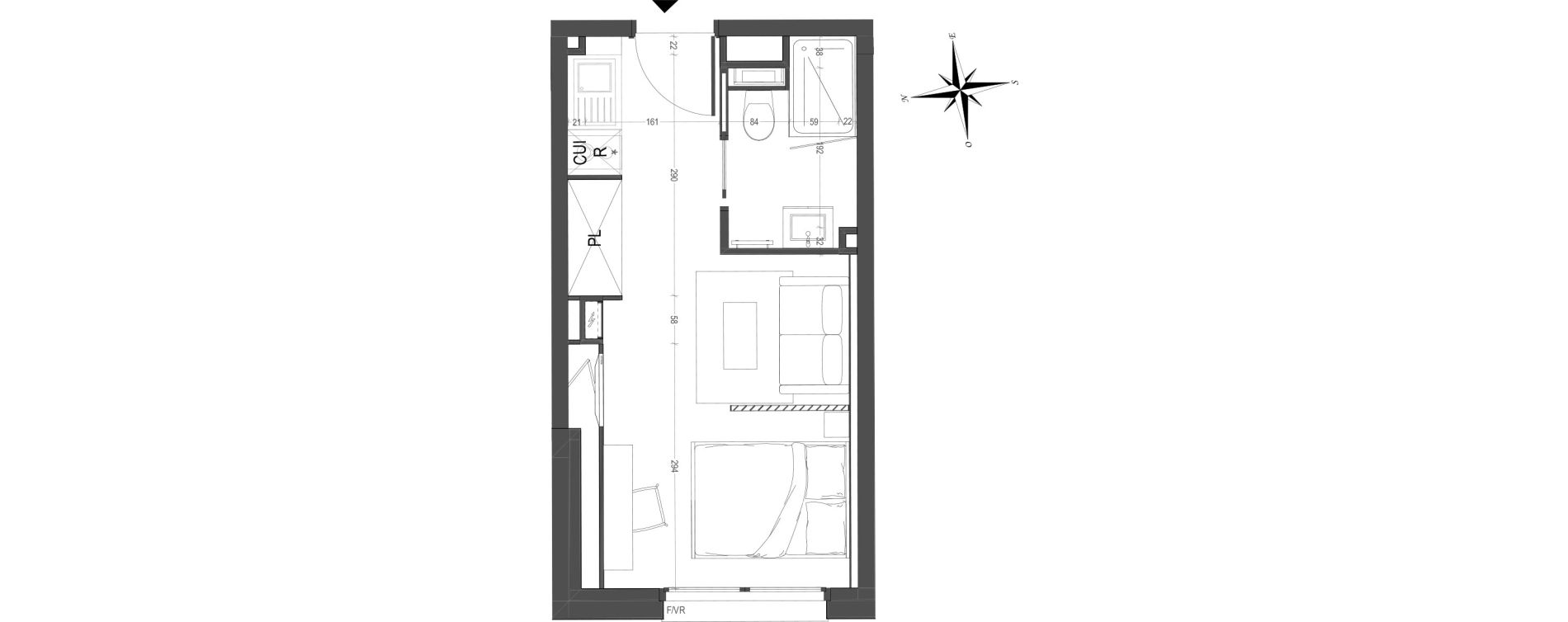 Appartement T1 meubl&eacute; de 21,39 m2 &agrave; Arras Centre