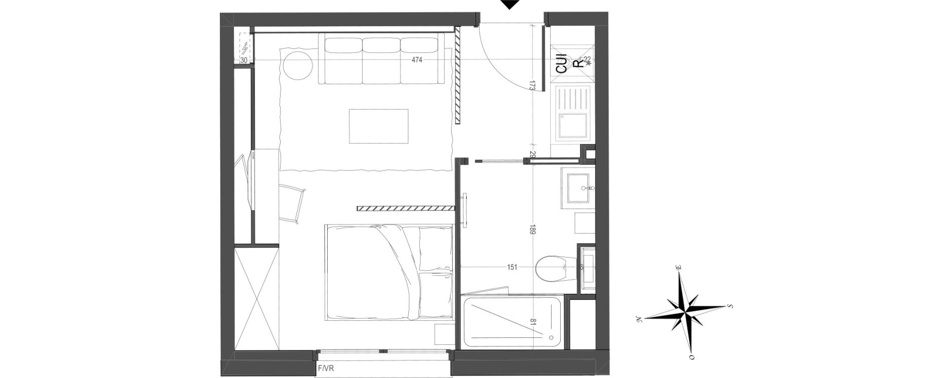 Appartement T1 meubl&eacute; de 23,44 m2 &agrave; Arras Centre