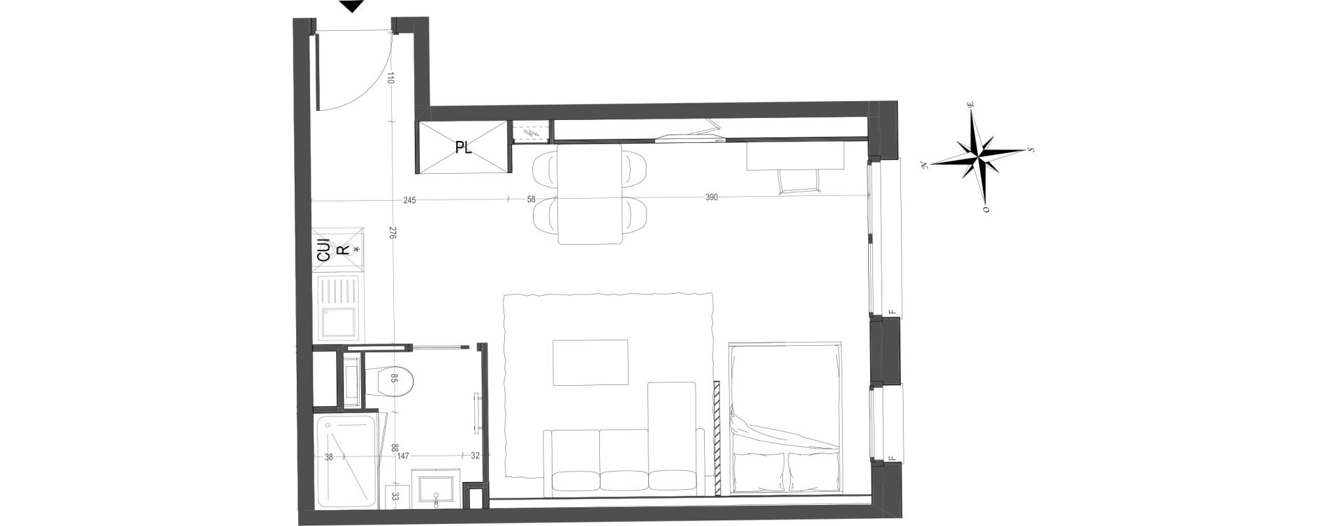 Appartement T1 meubl&eacute; de 33,23 m2 &agrave; Arras Centre