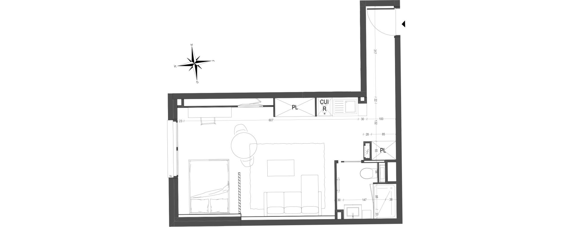 Appartement T1 meubl&eacute; de 33,24 m2 &agrave; Arras Centre