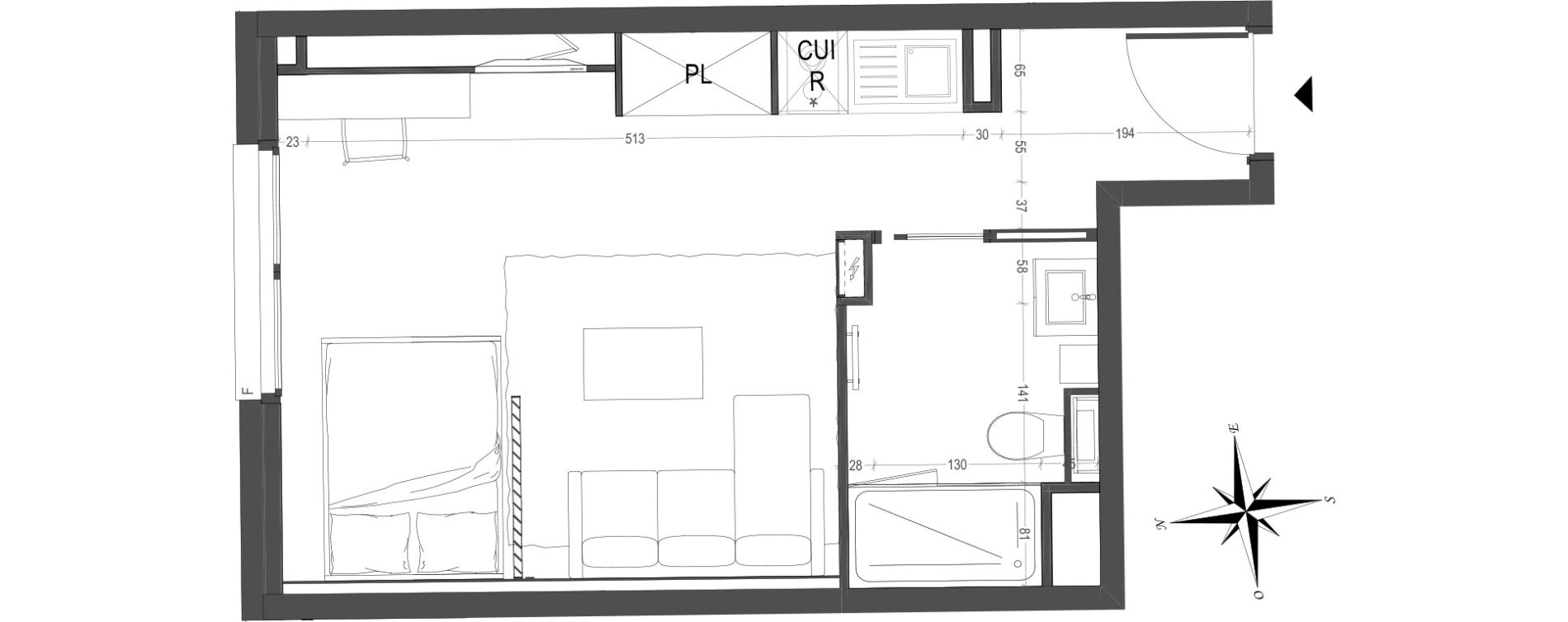 Appartement T1 meubl&eacute; de 27,63 m2 &agrave; Arras Centre