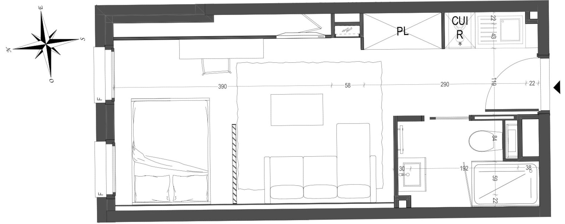 Appartement T1 meubl&eacute; de 24,76 m2 &agrave; Arras Centre