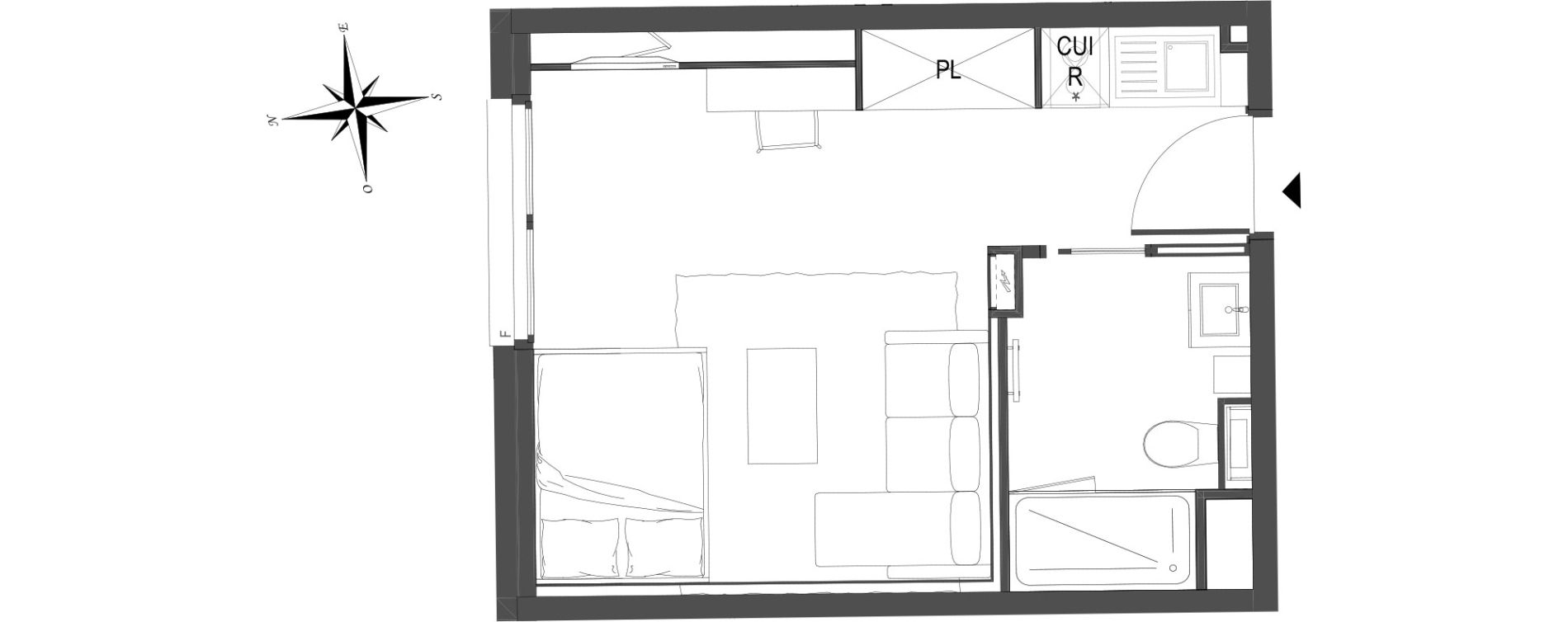 Appartement T1 meubl&eacute; de 24,68 m2 &agrave; Arras Centre