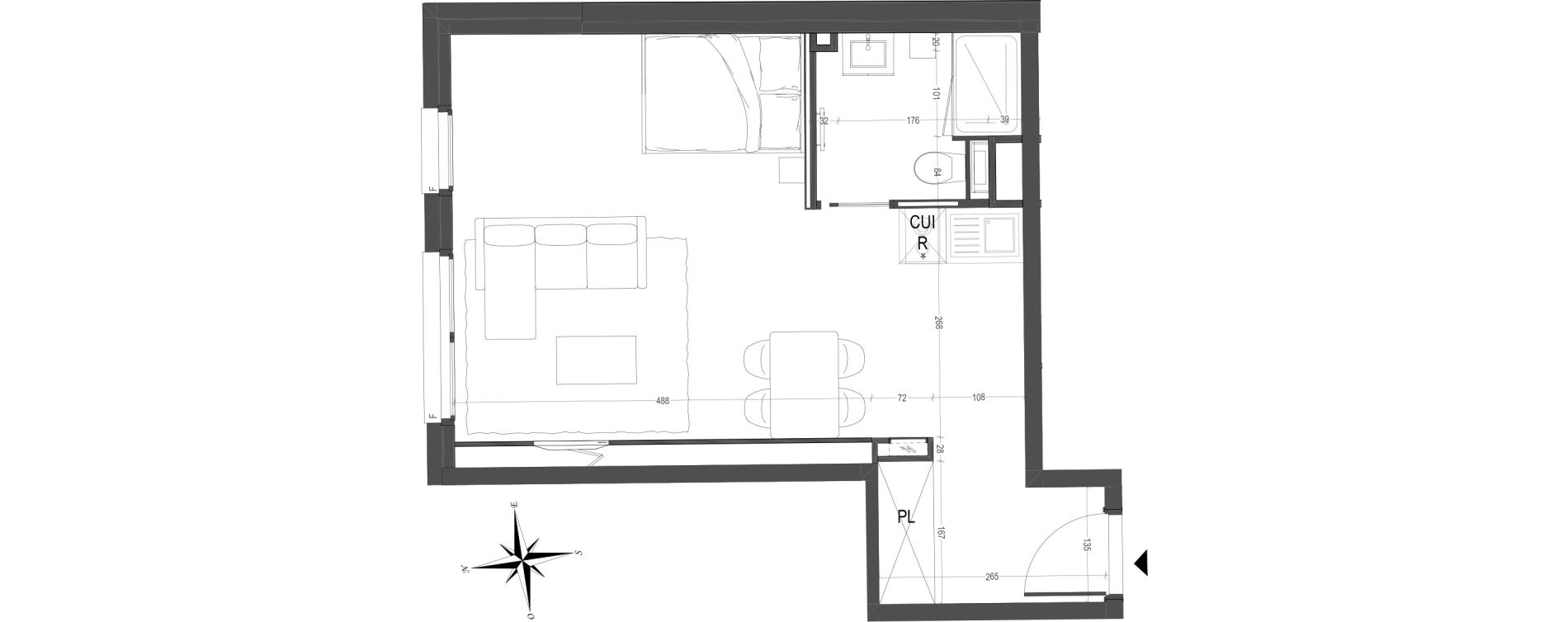 Appartement T1 meubl&eacute; de 36,84 m2 &agrave; Arras Centre