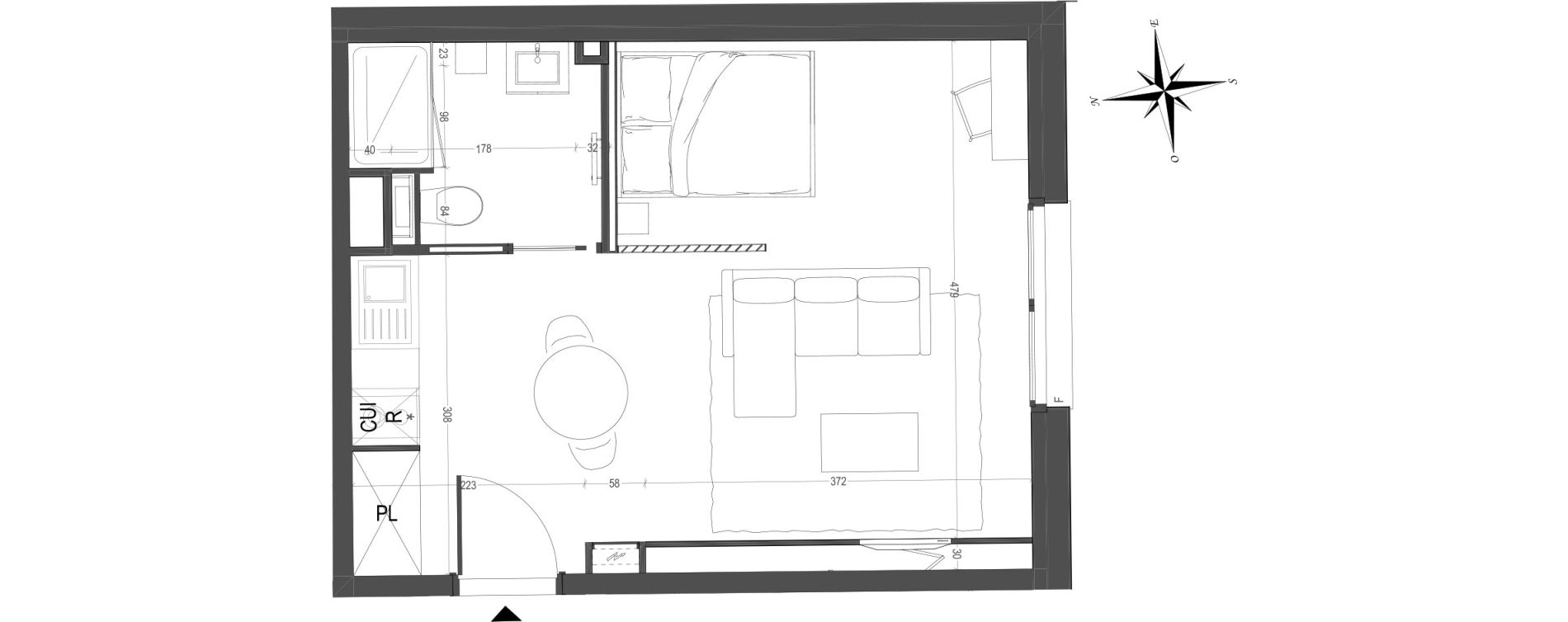 Appartement T1 meubl&eacute; de 32,18 m2 &agrave; Arras Centre