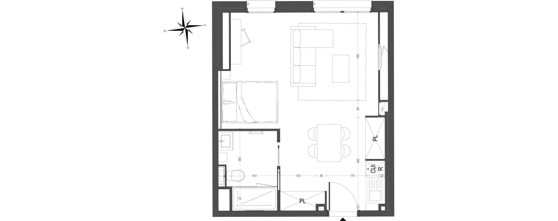 Appartement T1 meubl&eacute; de 35,69 m2 &agrave; Arras Centre