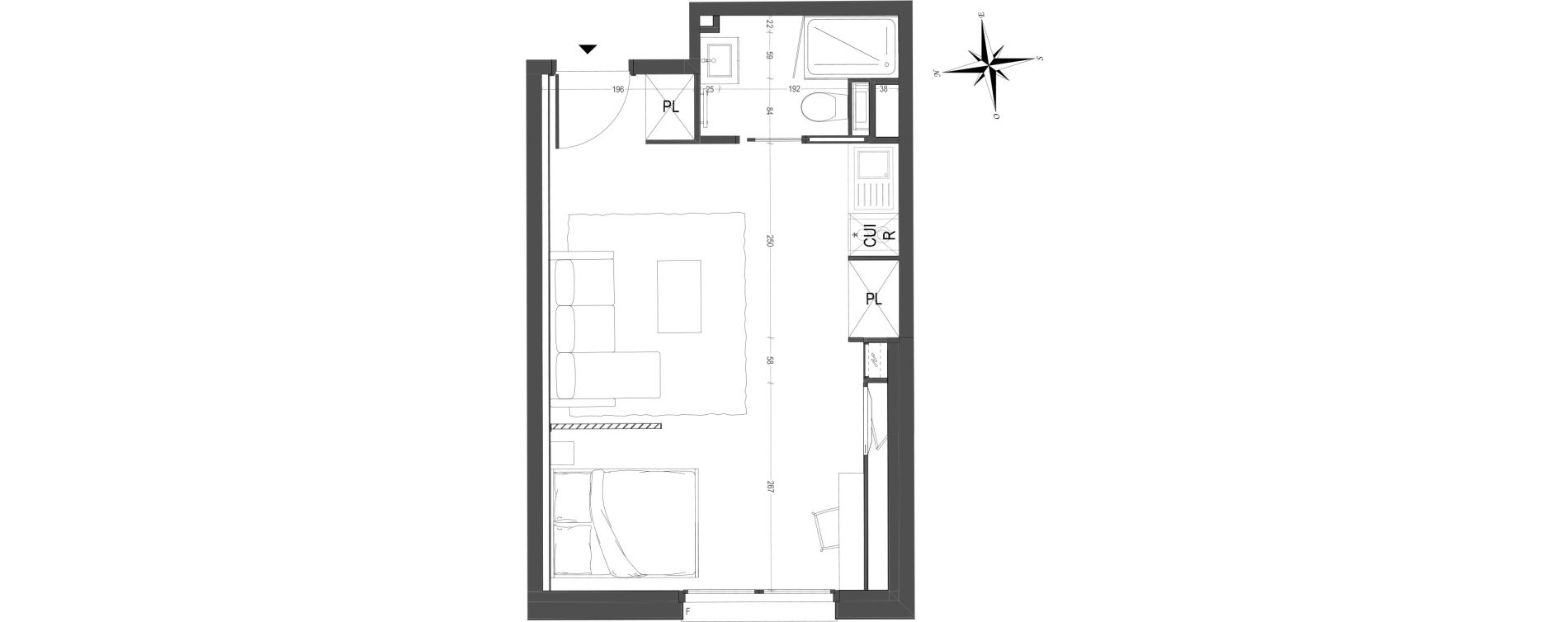 Appartement T1 meubl&eacute; de 30,30 m2 &agrave; Arras Centre