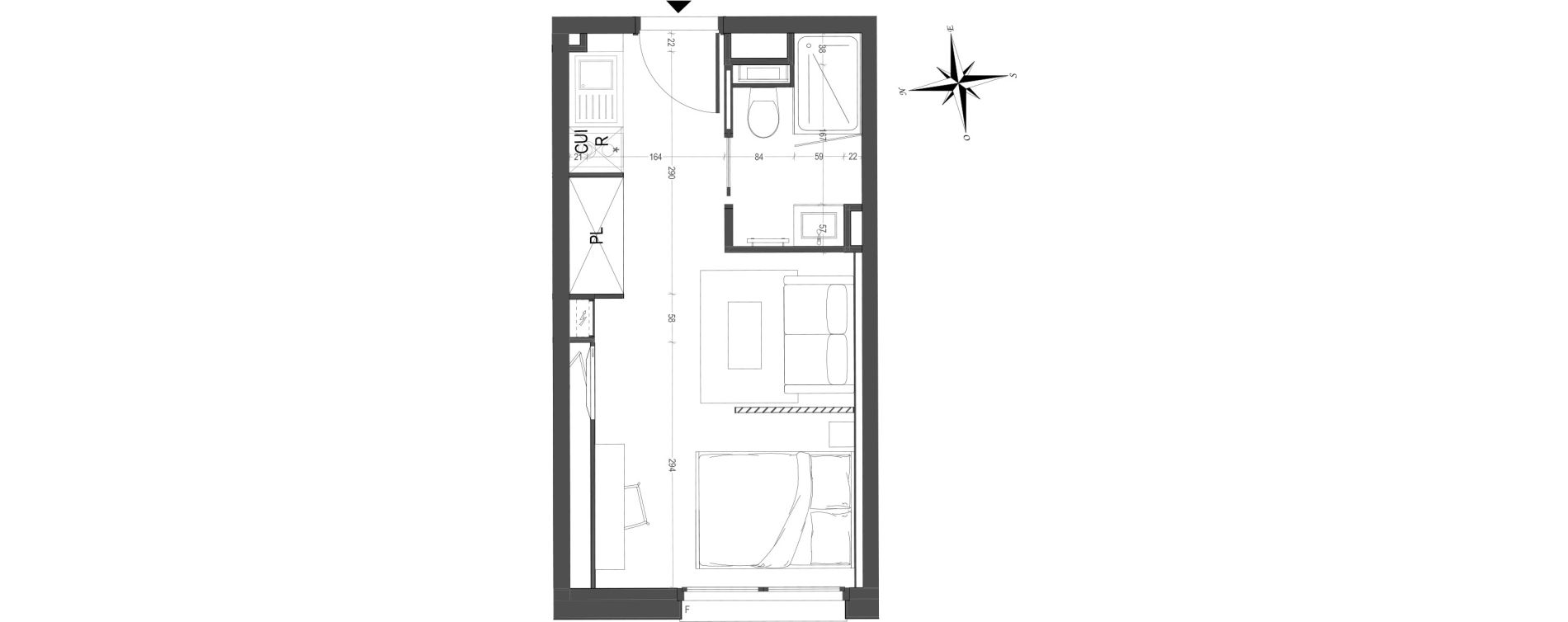 Appartement T1 meubl&eacute; de 21,82 m2 &agrave; Arras Centre
