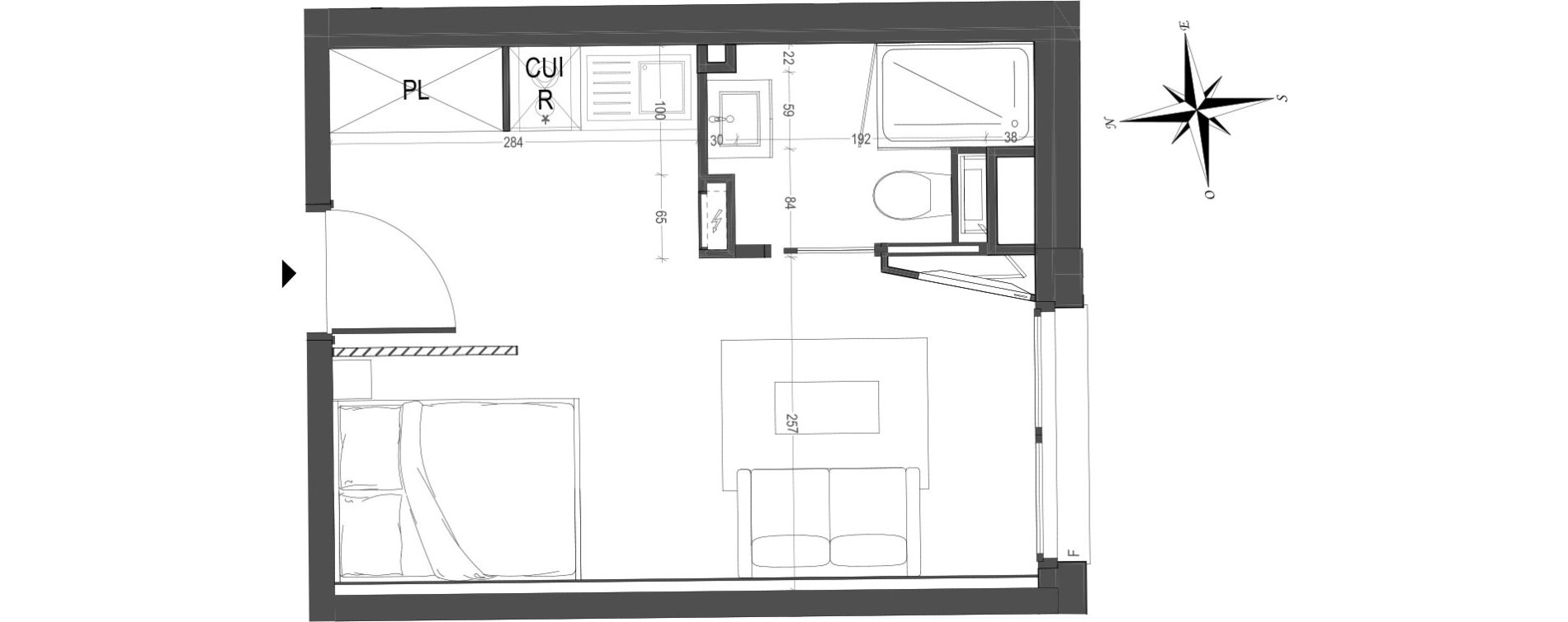 Appartement T1 meubl&eacute; de 21,43 m2 &agrave; Arras Centre