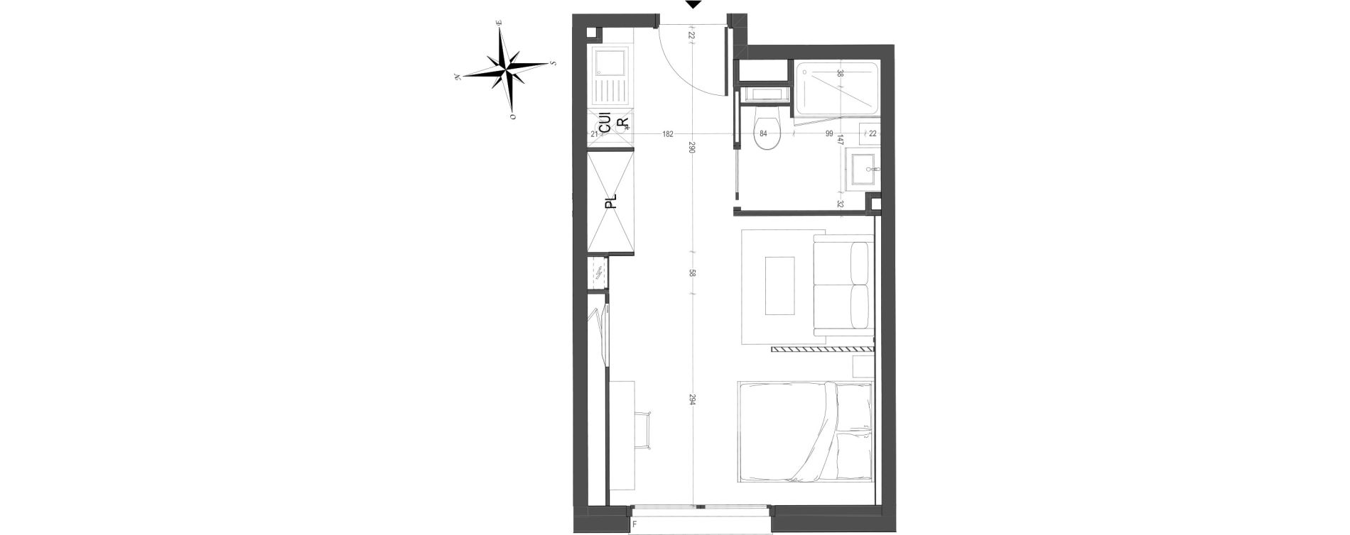 Appartement T1 meubl&eacute; de 24,75 m2 &agrave; Arras Centre