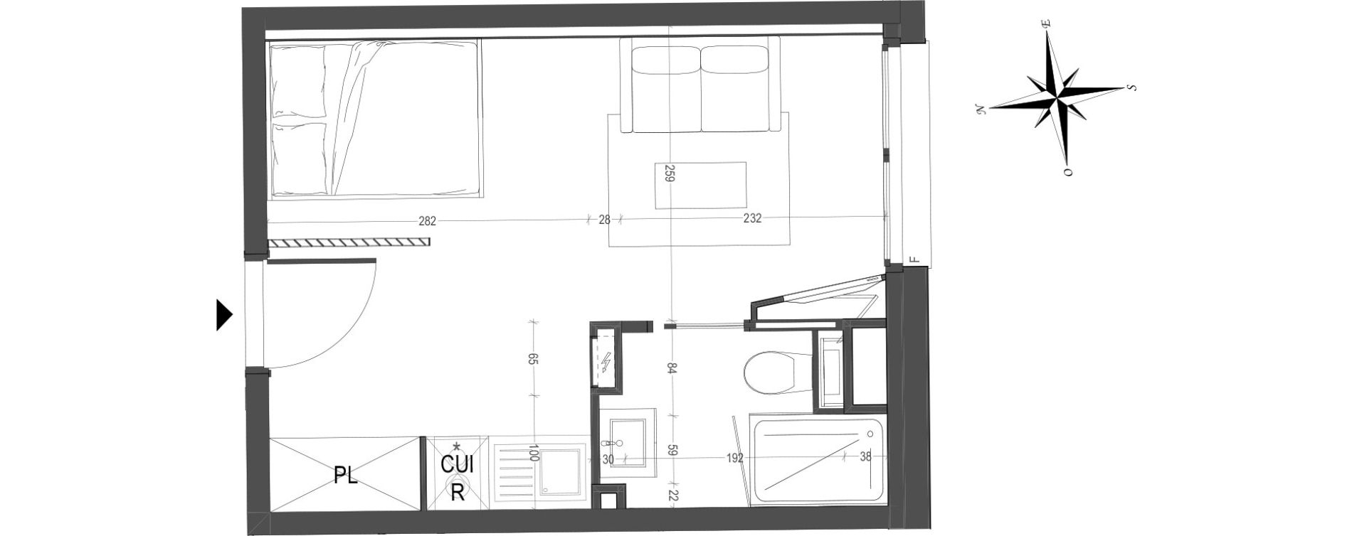 Appartement T1 meubl&eacute; de 21,52 m2 &agrave; Arras Centre