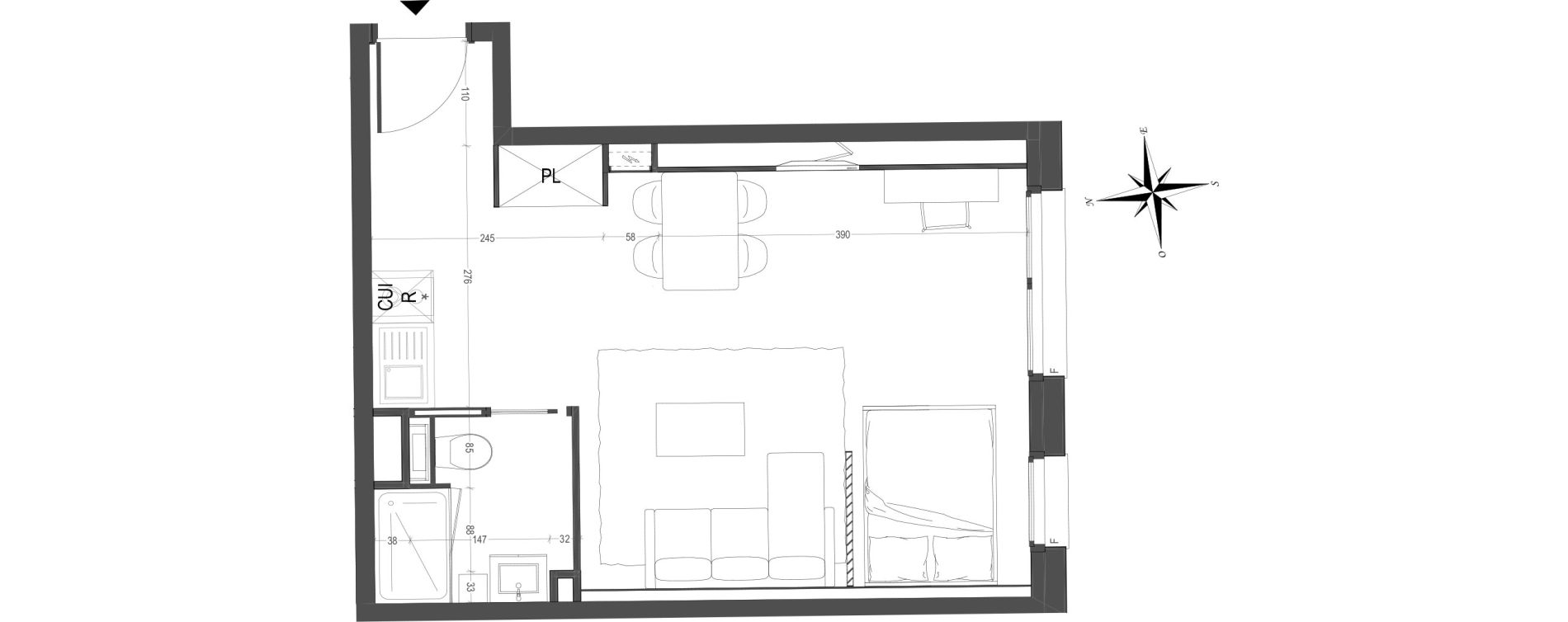 Appartement T1 de 33,23 m2 &agrave; Arras Centre